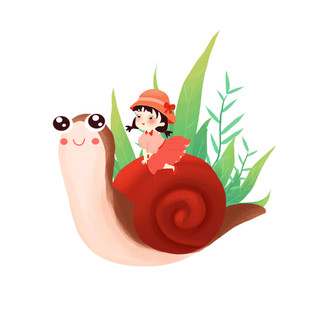 骑在蜗牛壳上的红裙子小女孩惊蛰元素